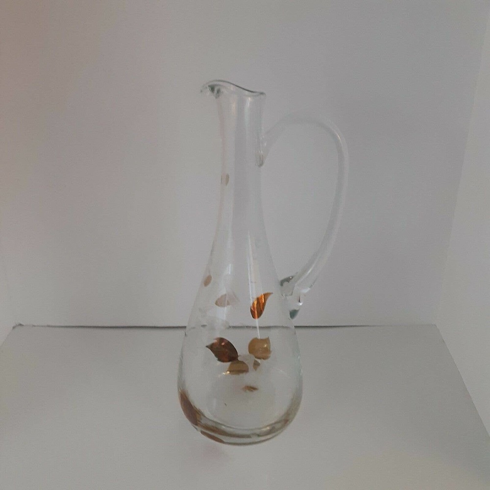 Vintage Romanian Wine Decanter Gold Leaf Etched Mid Century